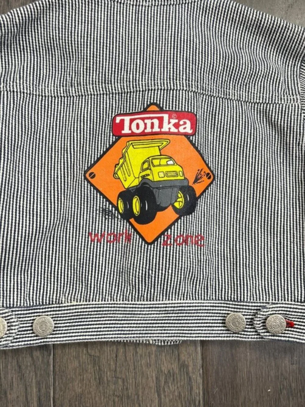 Vintage 1999 Tonka Construction Wear Hickory Stripe Denim Jacket 18M